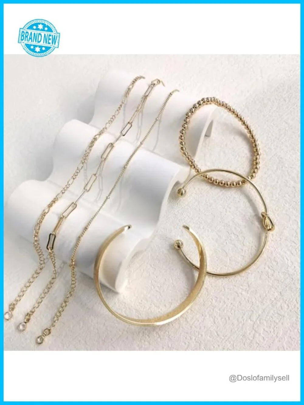6-Piece Gold Plated Bracelet Set Stackable Bangle Cuff Link Chain